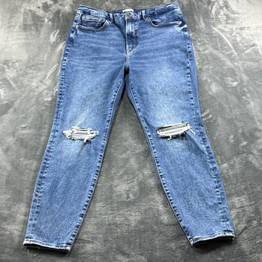 Good American Always Fits Good Legs Distressed Skinny Jeans Blue Size 14-18
